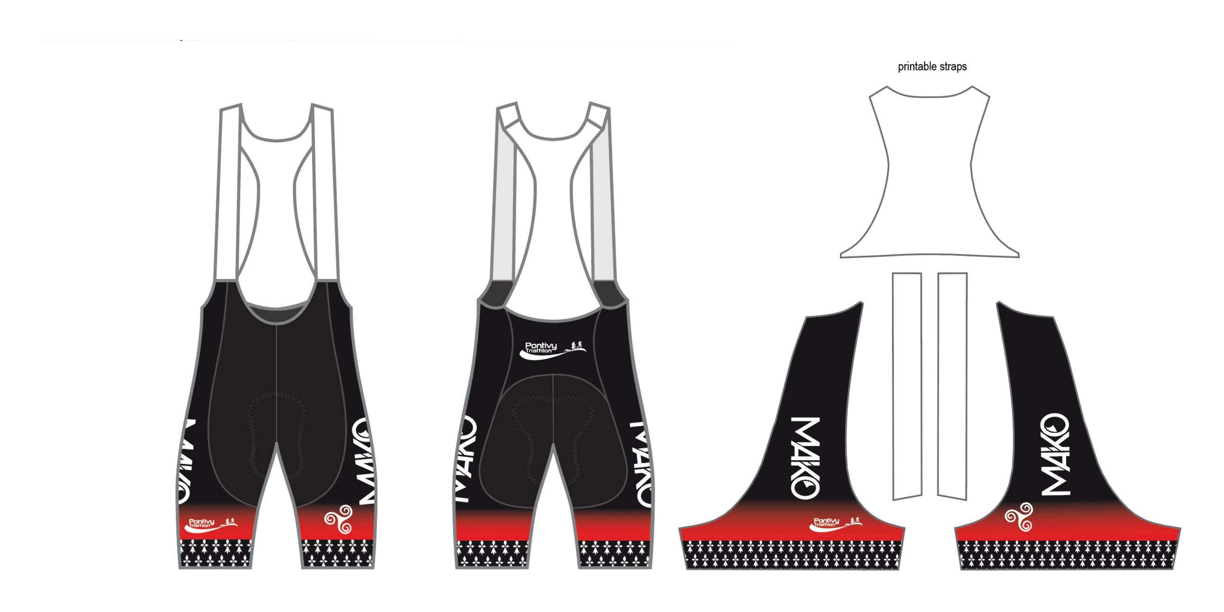 Cuissard court vélo Pro à bretelles, quatre vues