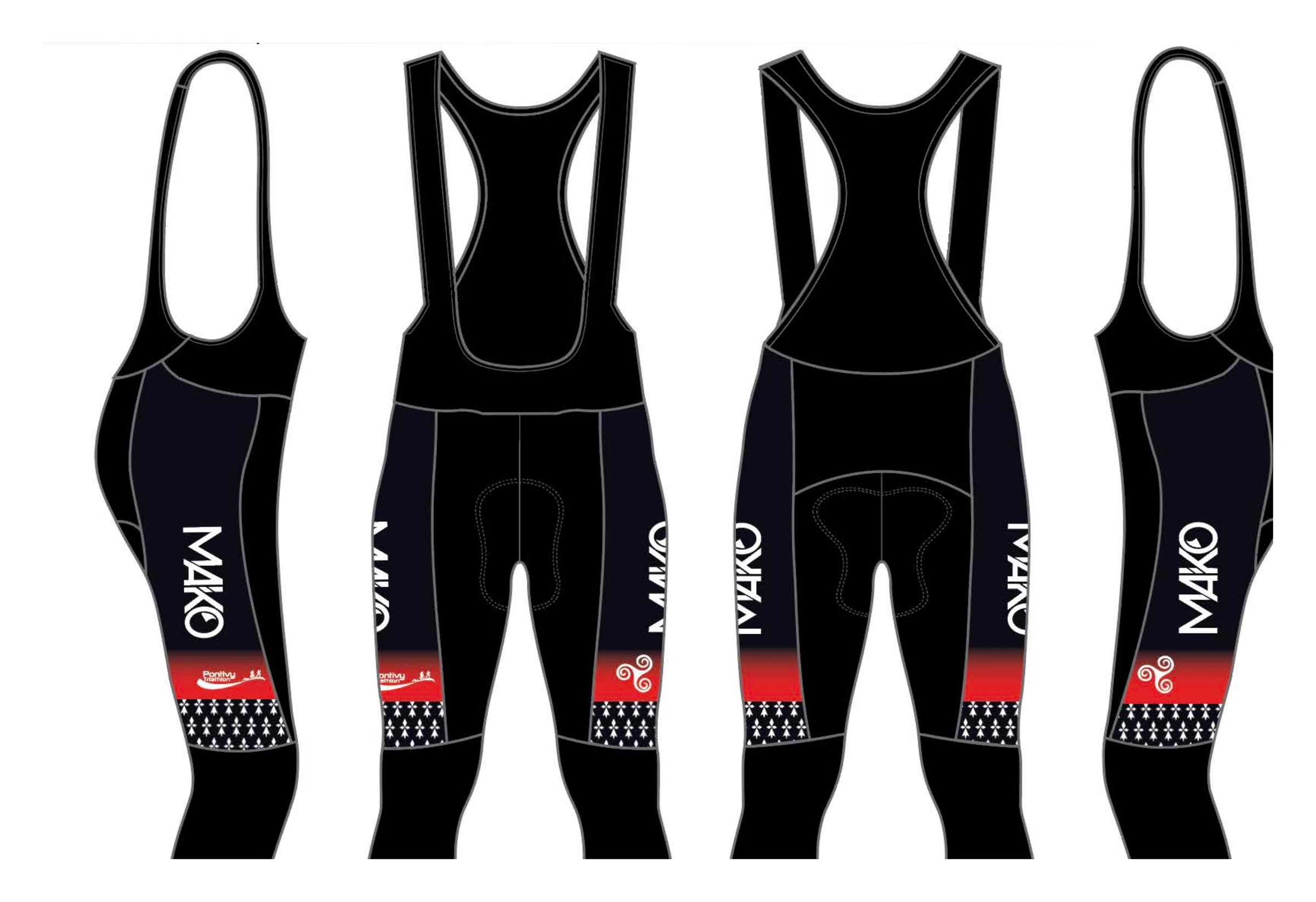 Cuissard long hiver vélo Team, quatre vues