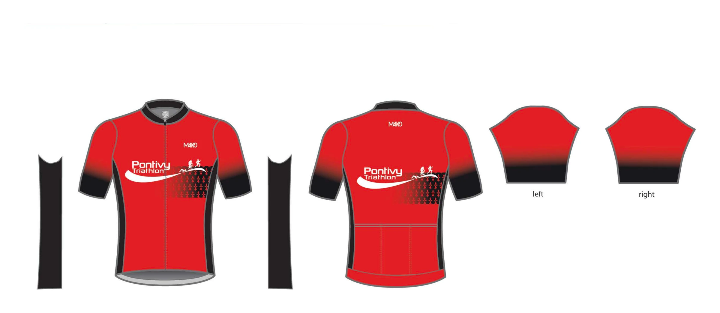 Maillot vélo Pro, face, dos et manches